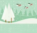 Seamless Christmas background with decorative Christmas trees, with winter forest and birds Royalty Free Stock Photo